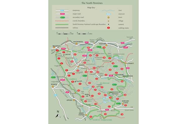 Walking in the North Pennines - Overview Map