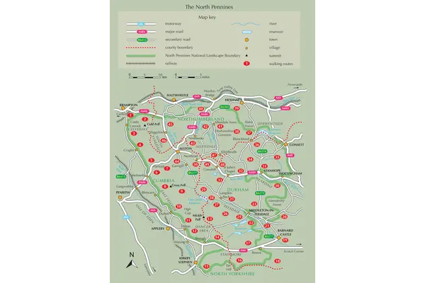 Walking in the North Pennines - Overview Map