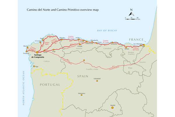 The Camino del Norte and Camino Primitivo - Overview Map