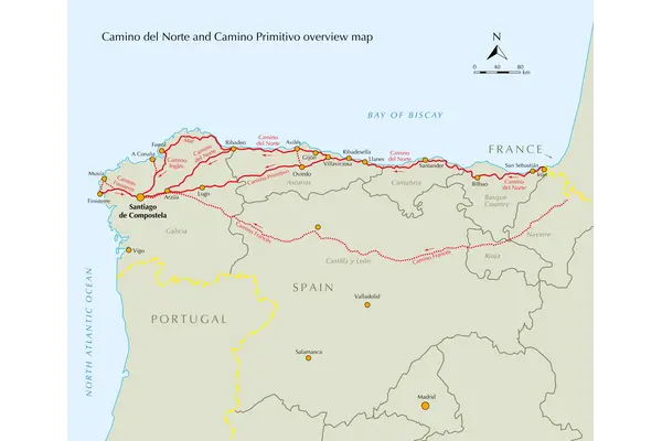 The Camino del Norte and Camino Primitivo - Overview Map