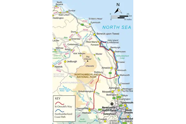 Walking St Oswald's Way and Northumberland Coast Path - Overview Map
