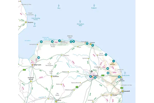 15 Short Walks in Norfolk - Broads and Coast - Overview Map