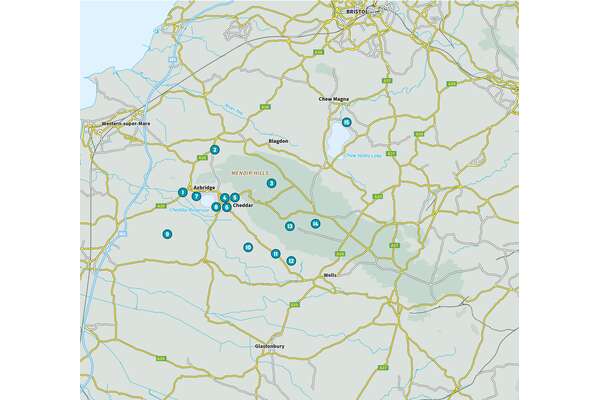 15 Short Walks Cheddar and the Mendips - Overview Map