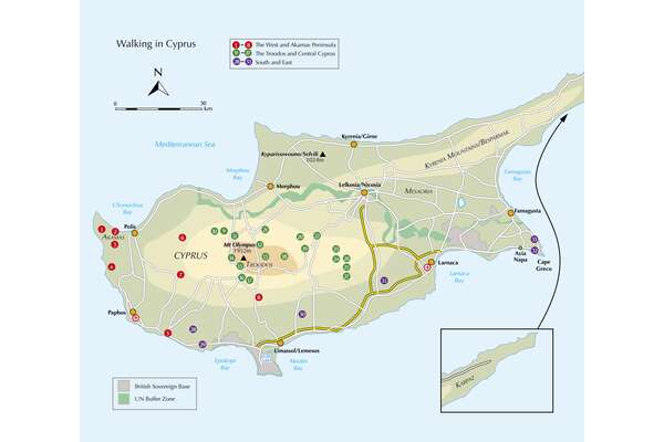 Walking in Cyprus - Overview Map